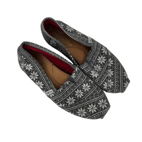 Toms Snowflake Poinsetta Grey Limited Edition Holiday Women's Size 8 - Picture 2 of 9